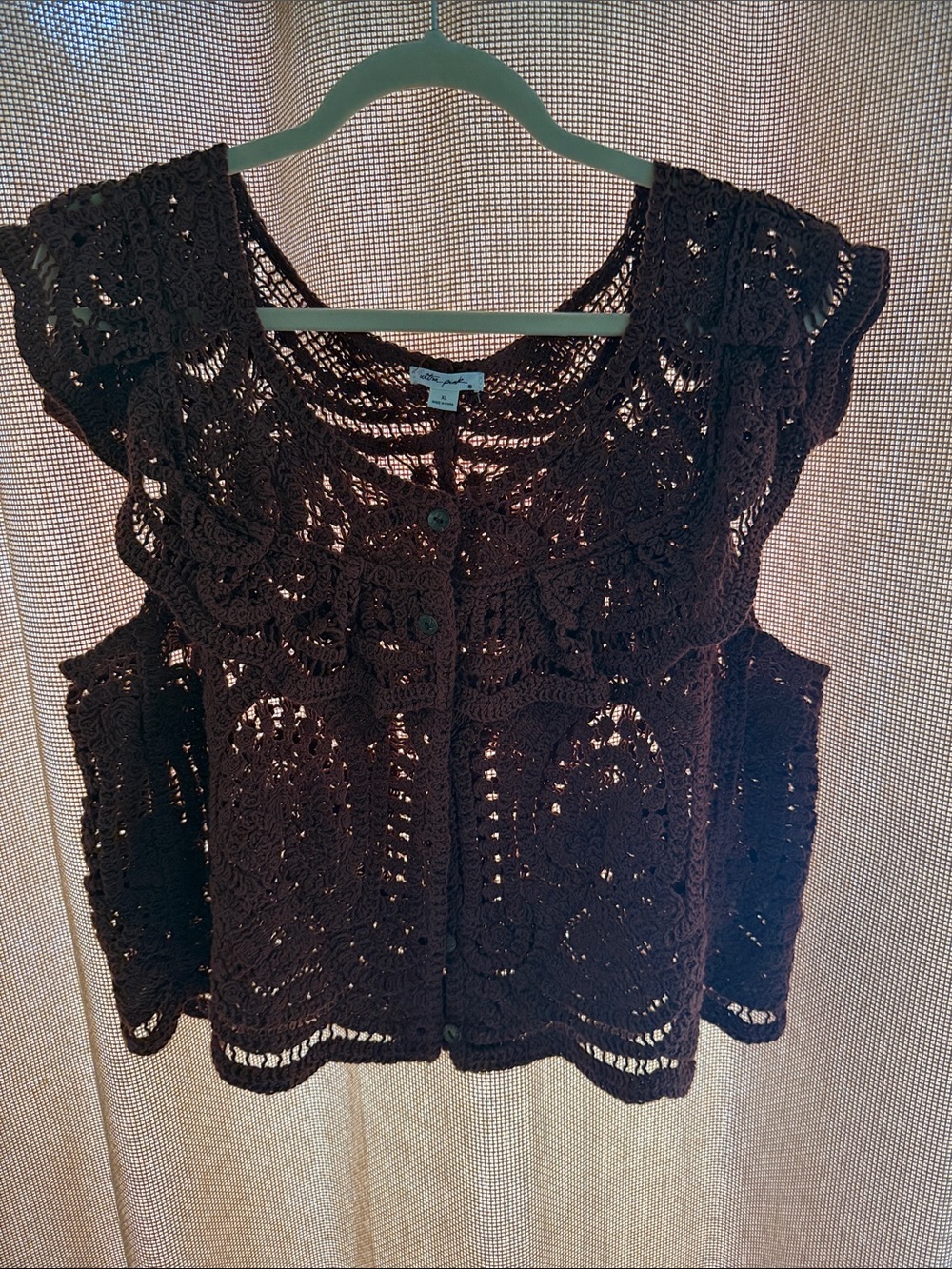 Ultra Pink Dark Brown Crochet Button-Front Camisole